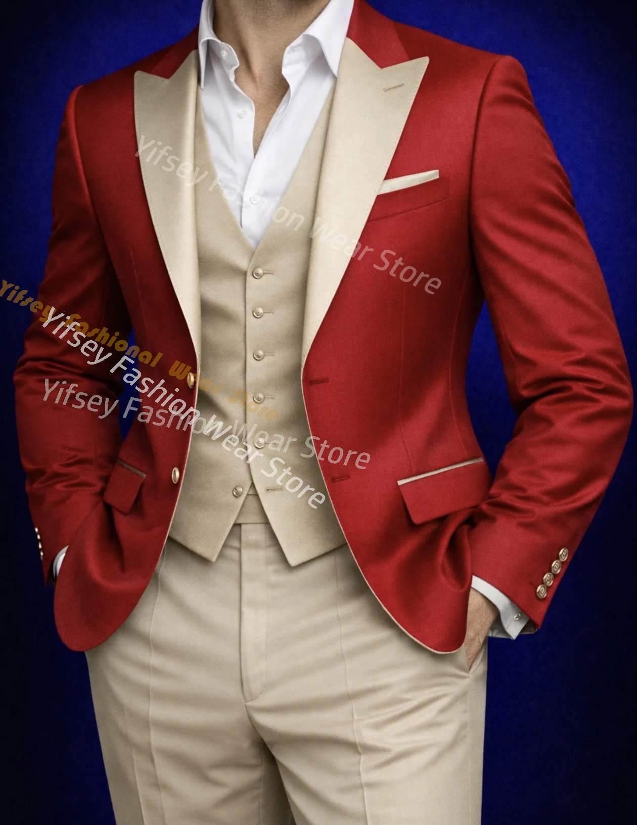 Red Full Men Suit Set Wedding  - đánh giá và giá Men'S Grooming Brands